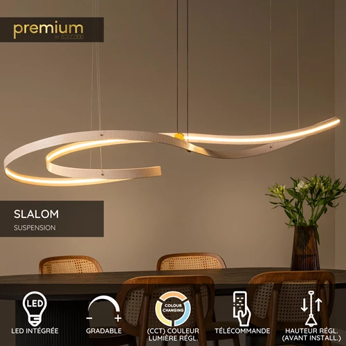 Lucide SLALOM - Suspension - LED Dim. - CCT - 1x80W 2200K/4000K - Crème | Premium - USP